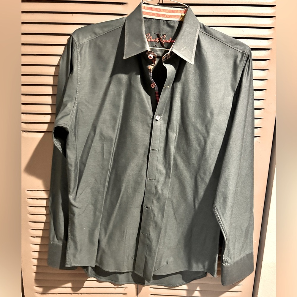 Robert Graham mens sleeve button-down shirt medium green